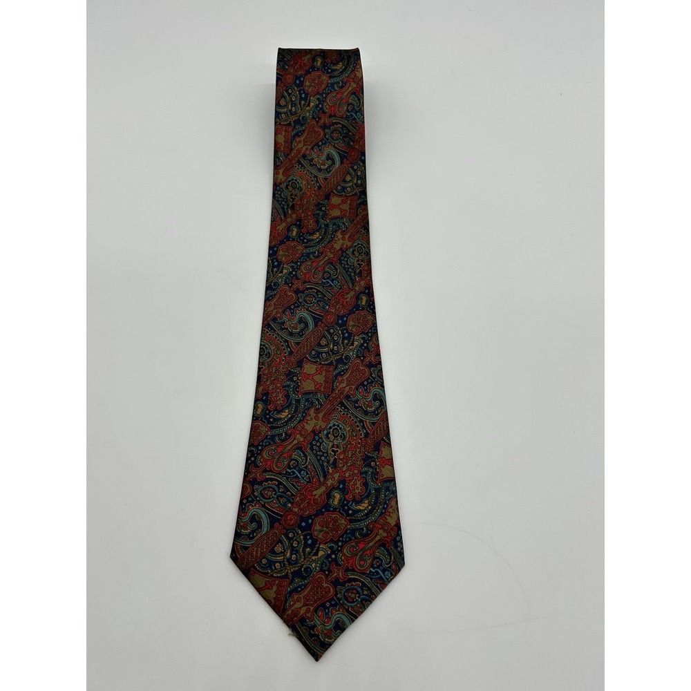 Hand Made Mercedes Tie‎ - Dark Blue With Red Paisley 100% Silk